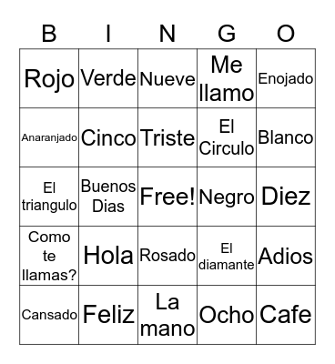 Vocabulario Bingo Card