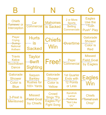 U Brands Superbowl LIX Bingo Card