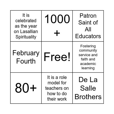 Lasallian Mission Week 2025 Bingo Card
