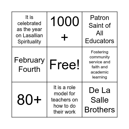Lasallian Mission Week 2025 Bingo Card