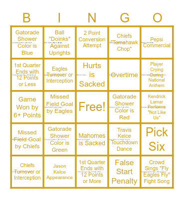 U Brands Superbowl LIX Bingo Card