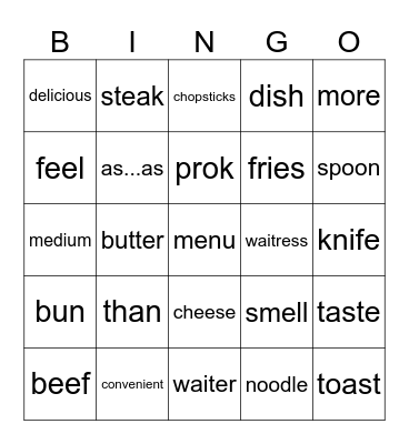 L1 Vocabulary Bingo Card