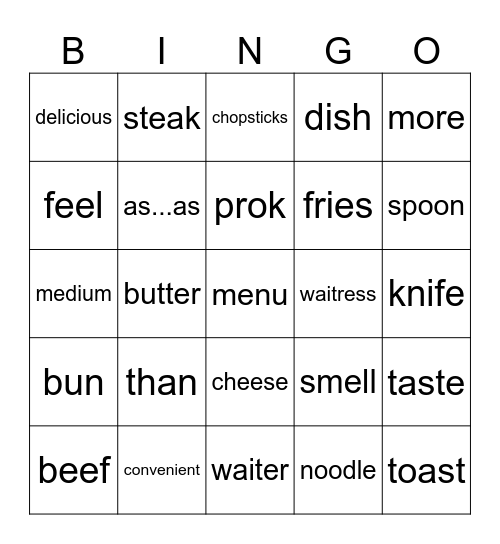 L1 Vocabulary Bingo Card