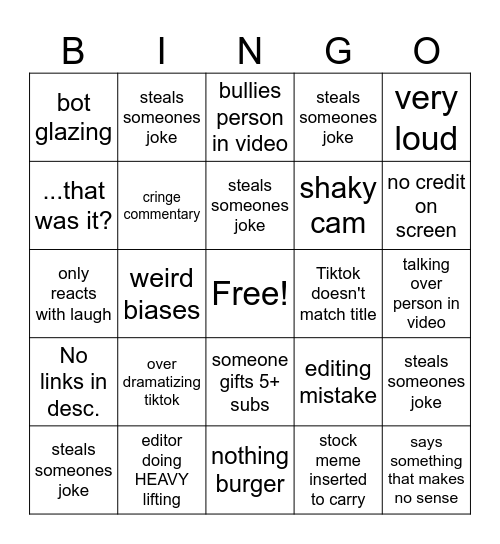 Bad Reactor Bingo Card