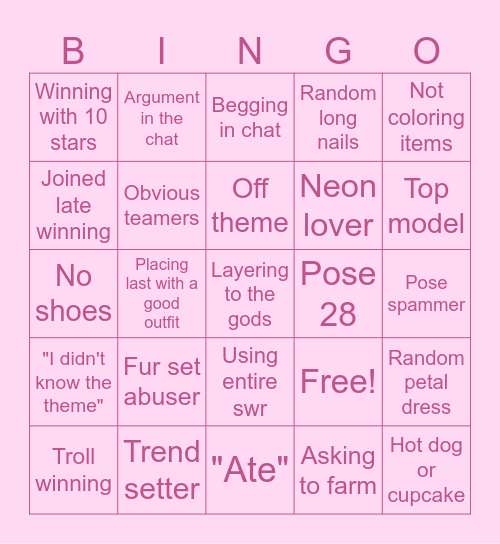 Drese to Impress Bingo Card