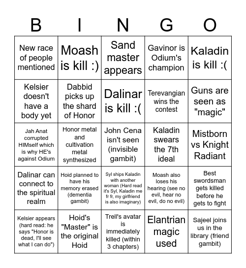 Wind and Bingo Card