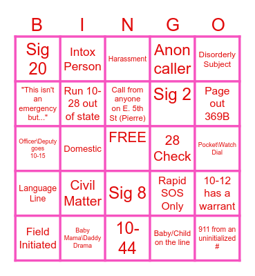 Valentine Fun for 911 Bingo Card