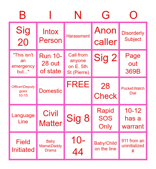 Valentine Fun for 911 Bingo Card