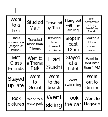 V A C A Y Bingo Card