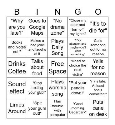 Mr. Winter Bingo Card