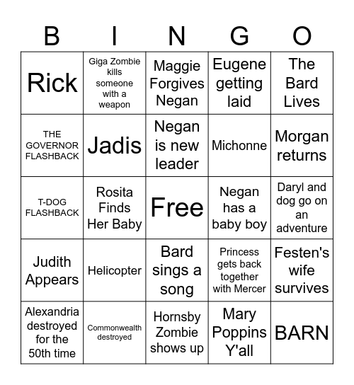 Dalking Wead Bingo Card