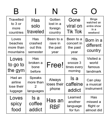 Get-to-know-you BINGO Card