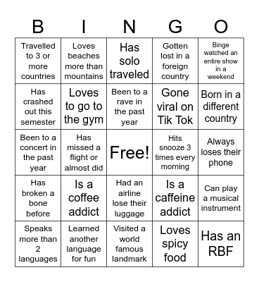 Get-to-know-you BINGO Card