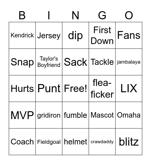 Dipper Bowl Bingo Card