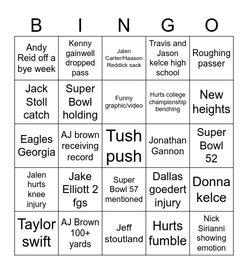 Eagles Chiefs bingo Card