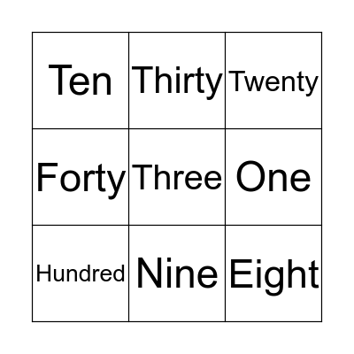 number  Bingo Card