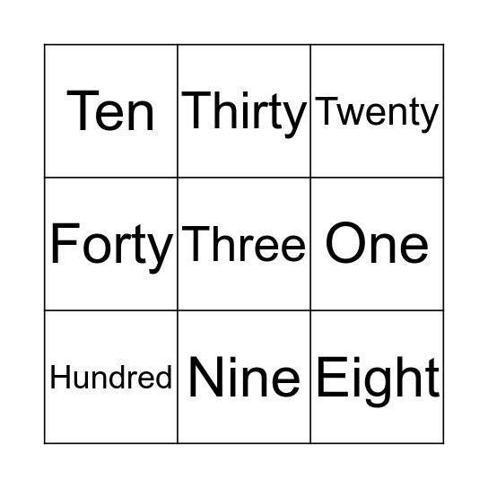 number  Bingo Card