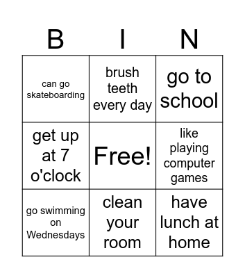 Routines Bingo Card