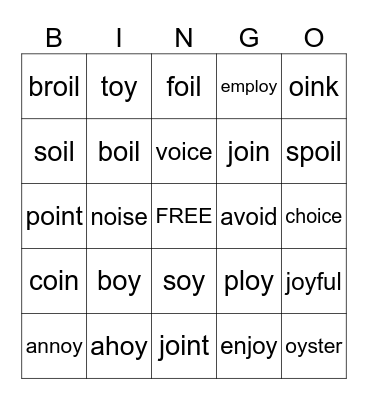 Phonics Bingo Card