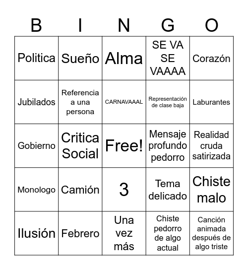 Tipica de murga Bingo Card