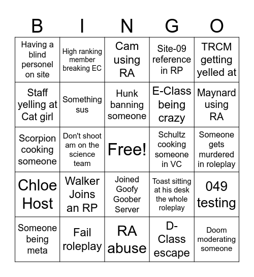 Site-76 Bingo Card
