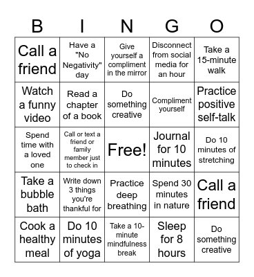 Life Skills Bingo Card