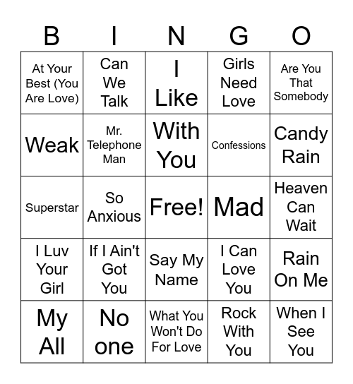 RnBingo 1 Bingo Card