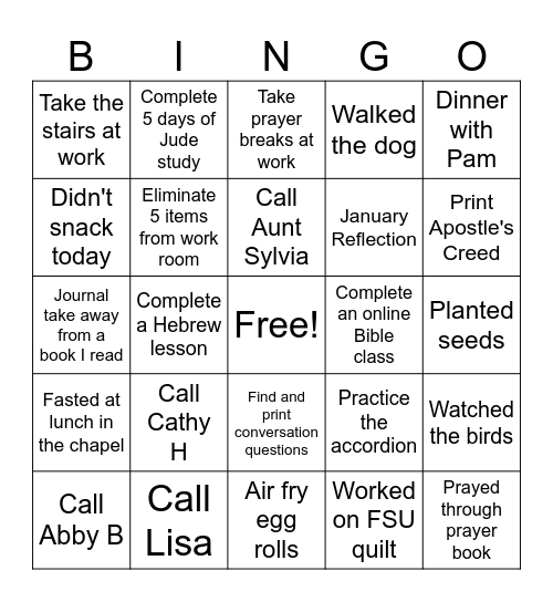 February Goals Bingo Card