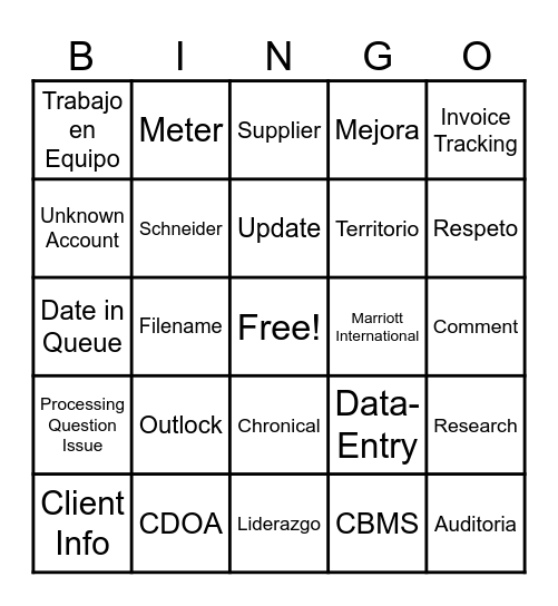 Dinamica de Equipo Bingo Card