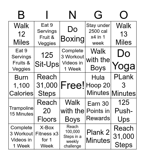 Healthy BINGO Card