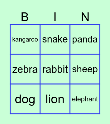 16 Animals Bingo Card
