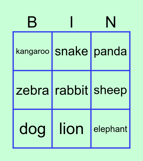 16 Animals Bingo Card