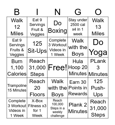 Healthy BINGO Card