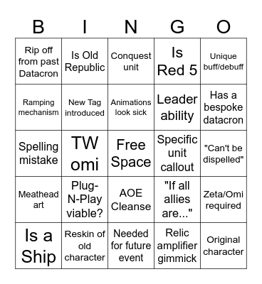 Kit Reveal Bingo Card