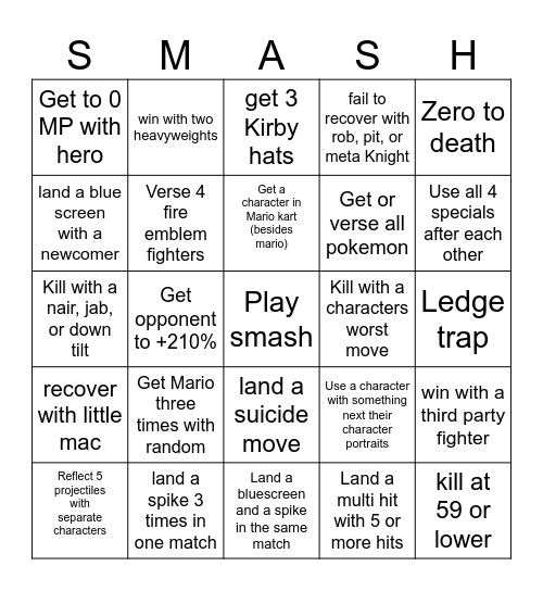 ssbu Bingo Card