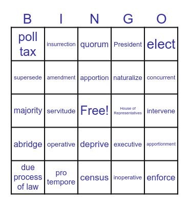 CONSTITUTION VOCABULARY BINGO Card