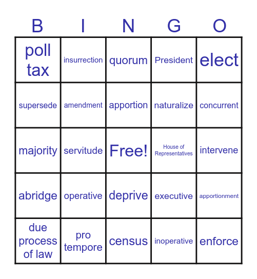 CONSTITUTION VOCABULARY BINGO Card