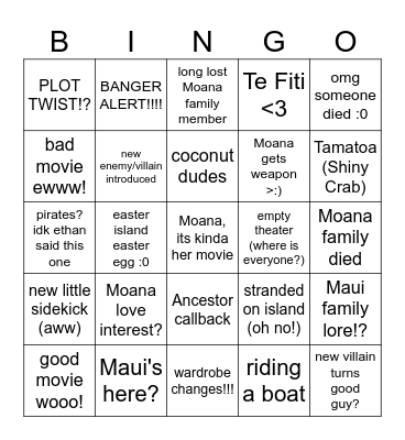 Moana 2 Bingo Card