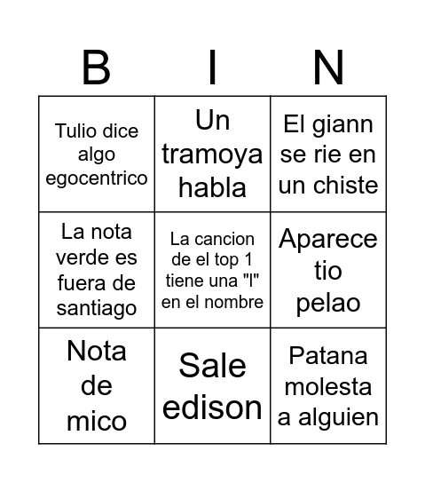 31 minutos bingo Card