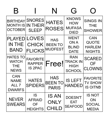 ERICA'S HOUSEWARMING PEOPLE BINGO Card