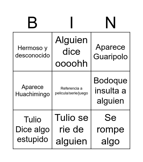bingo 31 minutos Bingo Card