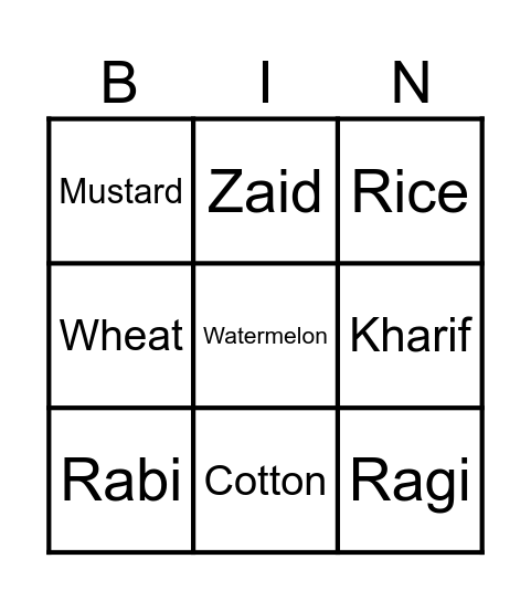 Crops and seasons Bingo Card