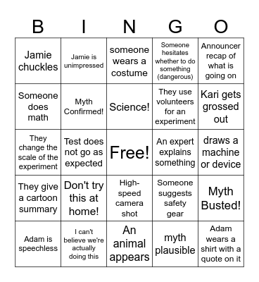 Mythbusters BINGO 1.1 Bingo Card