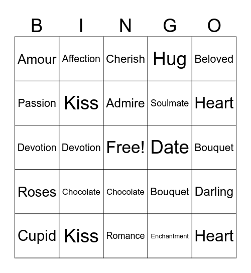 Valentine's Day Bingo Card
