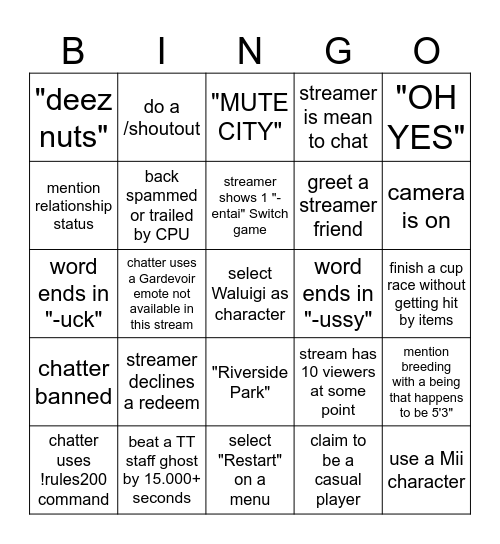 CaptORGODorf39 100th stream MK8DX Bingo Card