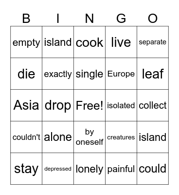 JI unit 4 Bingo Card