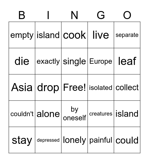 JI unit 4 Bingo Card