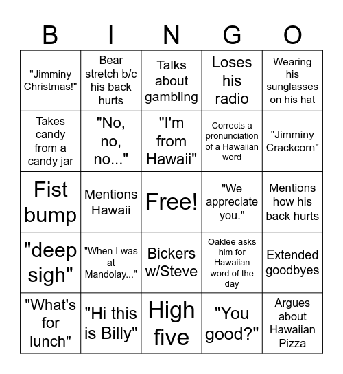 BILLY BINGO Card