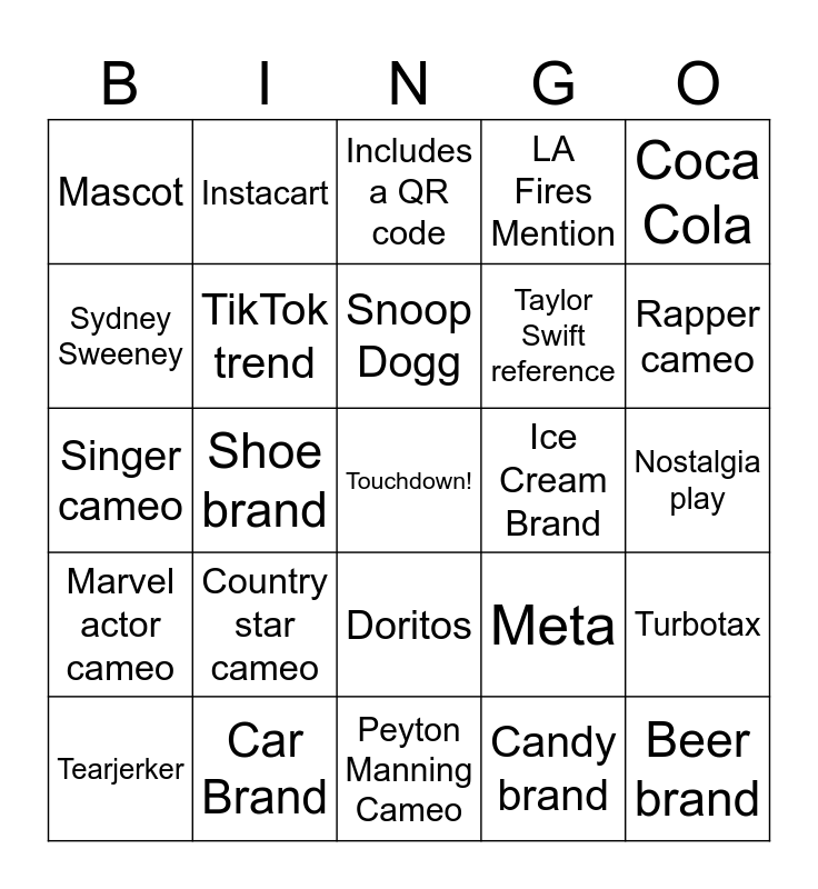 super bowl commercials bingo