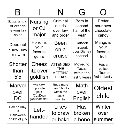 ICEBREAKER BINGO Card